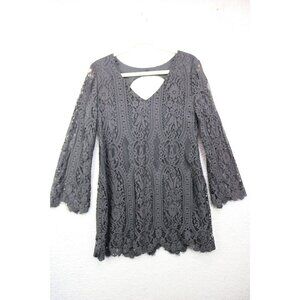 Society Girl Black Lace Bell Sleeve Dress-Size Medium-Cut-Out-Whimsigoth